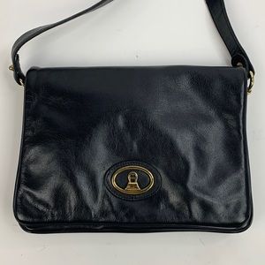 Etienne Aigner Vintage Black Leather Bag Gold hardware pockets lined